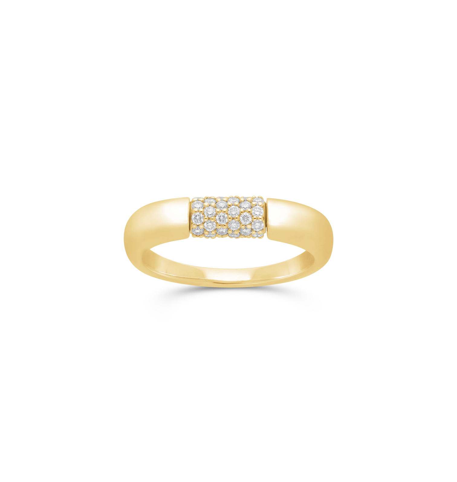 14K Yellow Gold Diamond Cylinder Flat Top Ring